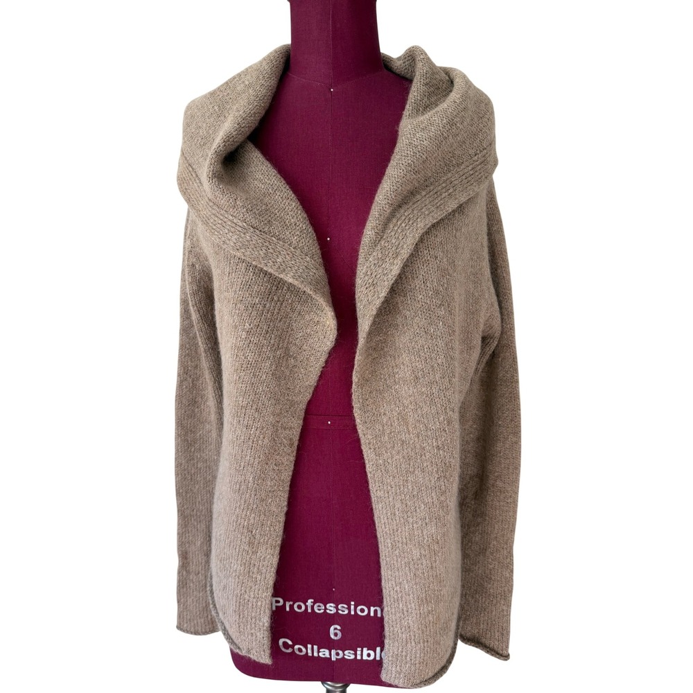 Eileen Fisher Cardigan Sweater Wool Mohair Open Front Shawl Collar Taupe Tan S